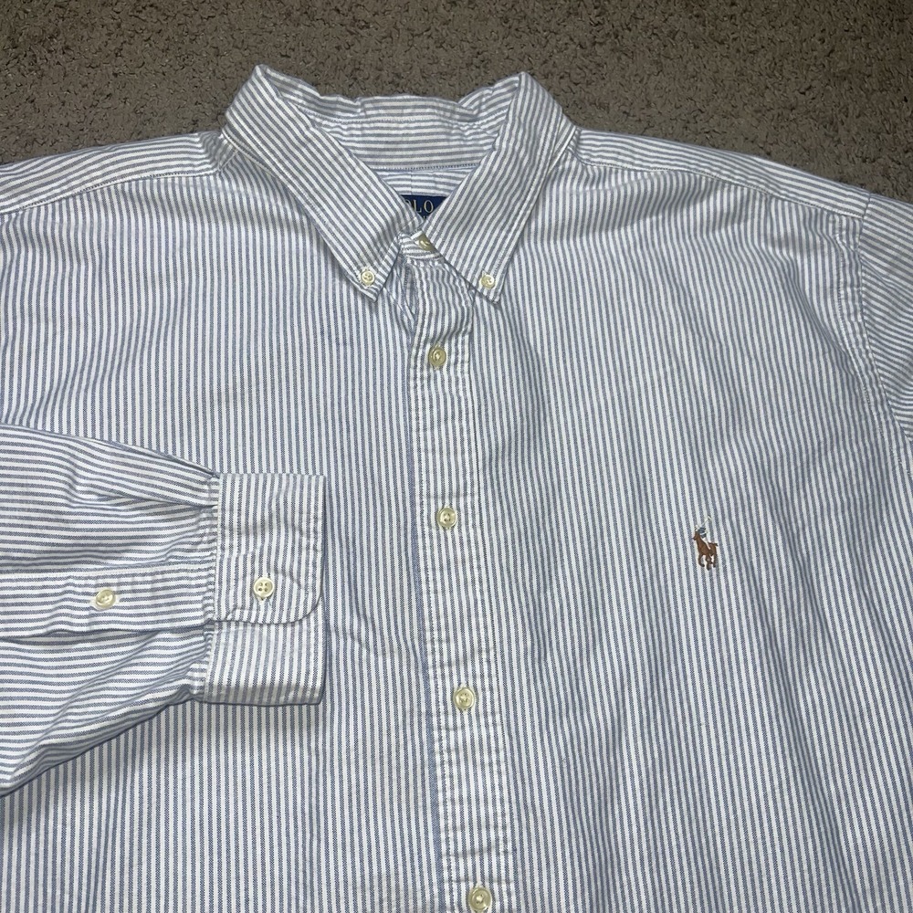 Men's 3XB Polo Ralph Lauren Shirt Plaid Blue Button Down Preppy Long Sleeve